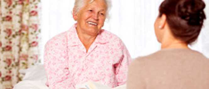 Talking about the day with her home care companion